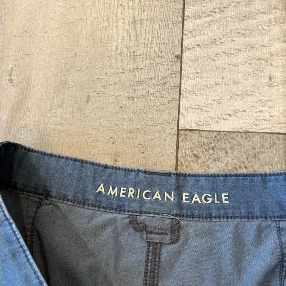 American Eagle Blue‎ Denim Tiered Ruffle Skort Medium Wash Womens Size 10
